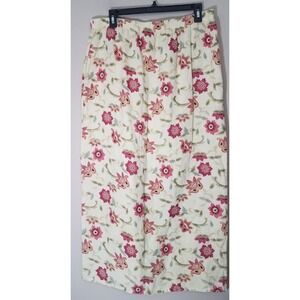 Two Star Dog tsd Linen Skirt Women L Yellow Floral Pull On Elastic Waist Maxi